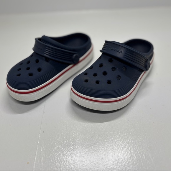 CROCS Other - Crocs Kids Navy Clogs with white stripe size 10